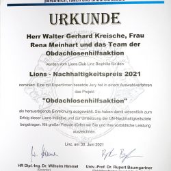 Urkunde Nachhaltigkeitspreis 2021